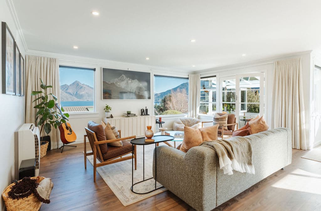 Living room with lake views